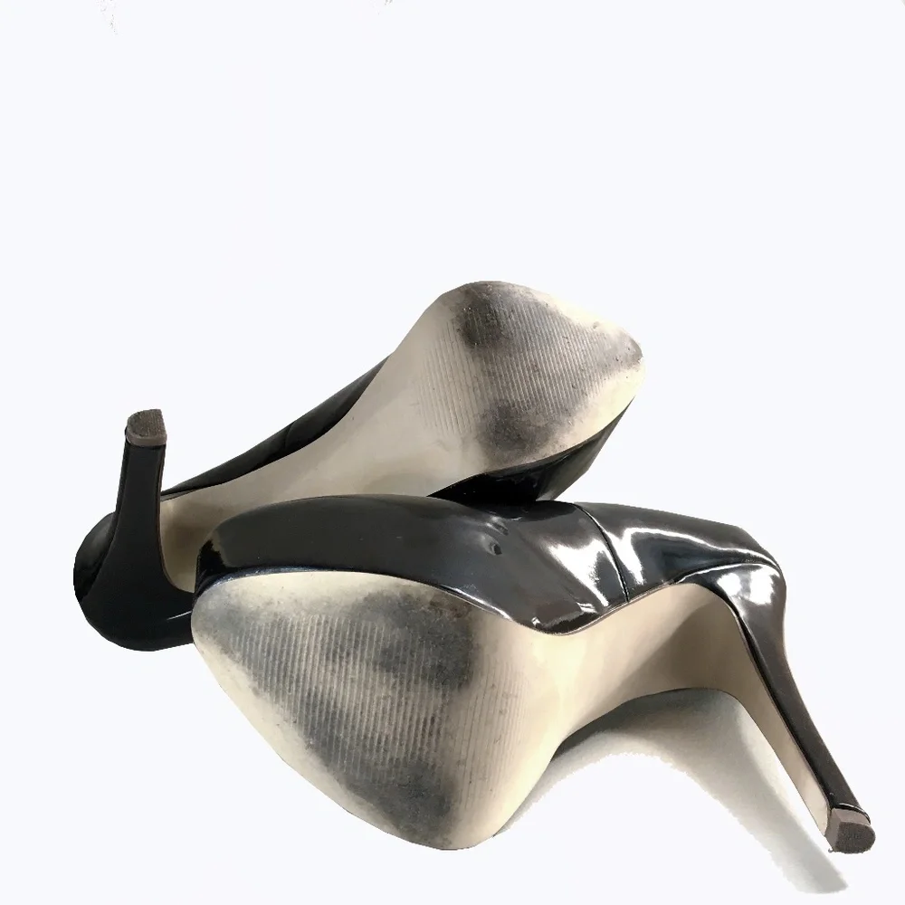 STEVE MADDEN BLK PATENT DEJAVU PLATFORM STILETTOS